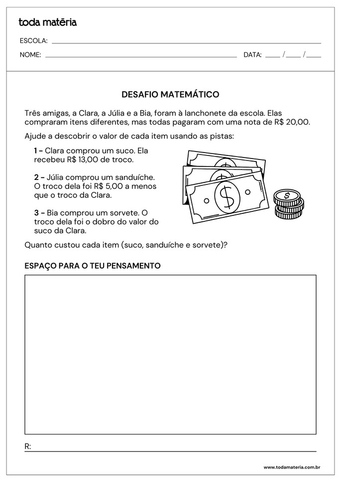 Desafio matem&aacute;tica para crian&ccedil;as