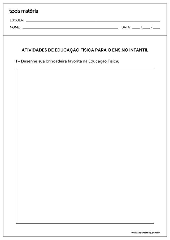 Atividade para Ensino Infantil sobre atividade favorita na Educação Físca