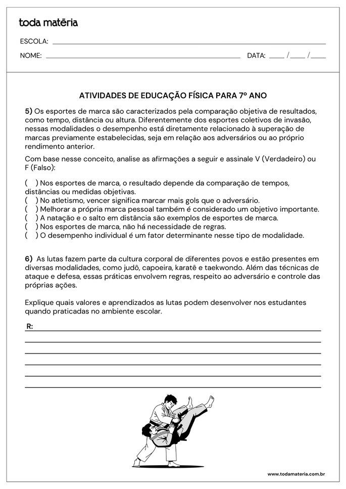 Atividades de verdadeiro ou falso de educa&ccedil;&atilde;o f&iacute;sica para o 7&ordm; ano