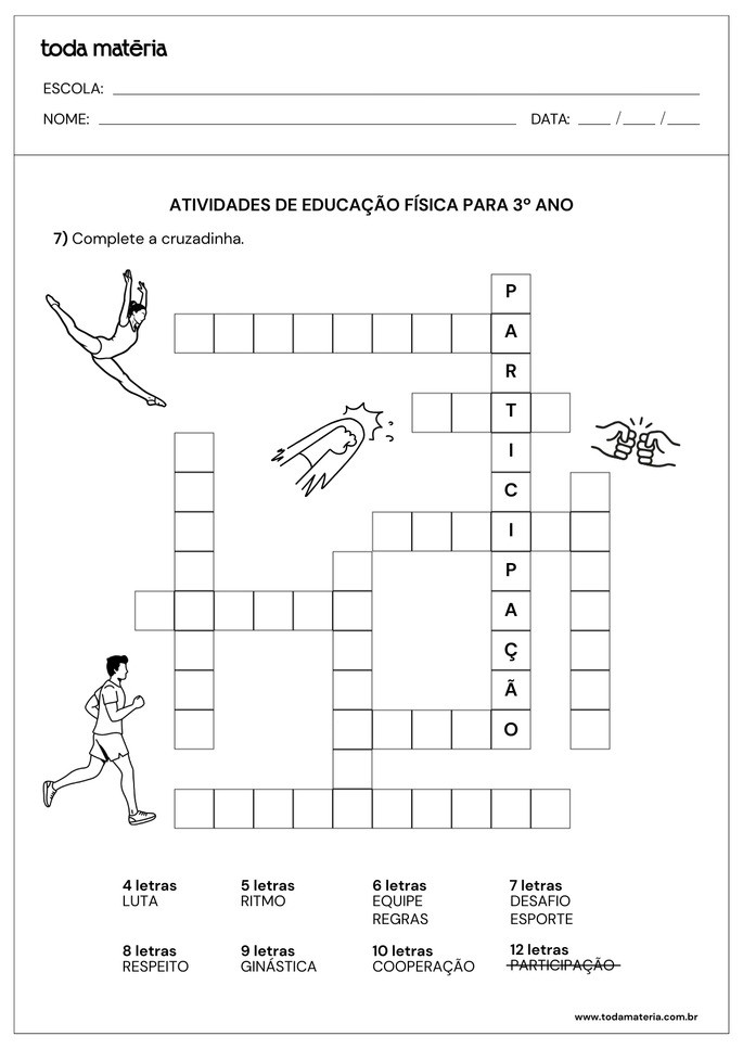 Cruzadinha educa&ccedil;&atilde;o f&iacute;sica para 3&ordm; ano do Fundamental