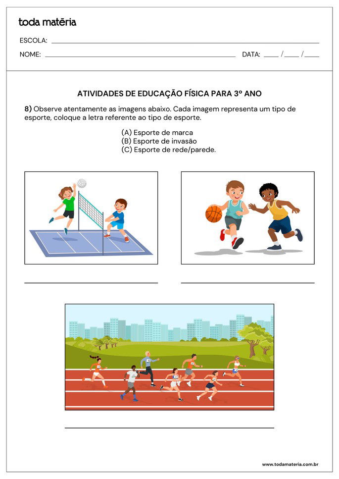 Atividade de identifica&ccedil;&atilde;o de esportes para 3&ordm; ano do Fundamental