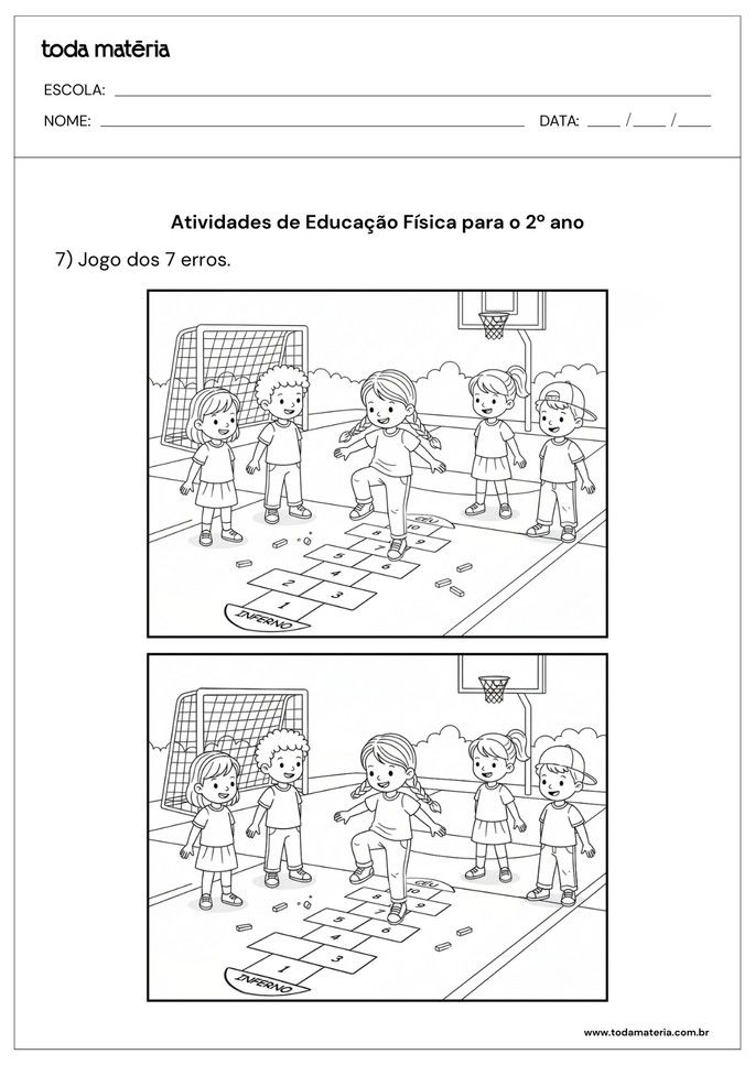 Atividades de Educação Física 7 erros para o  2º ano do Fundamental