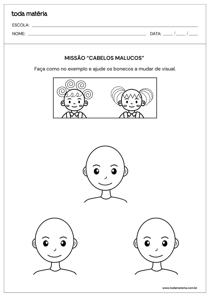 atividades-de-grafomotricidade-contornos diferentes dos cabelos dos bonecos