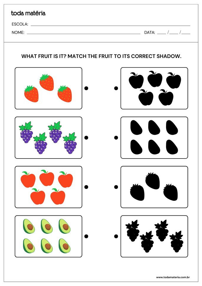 atividades-de-ingles-para-educacao-infantil-ligue de sombras de frutas