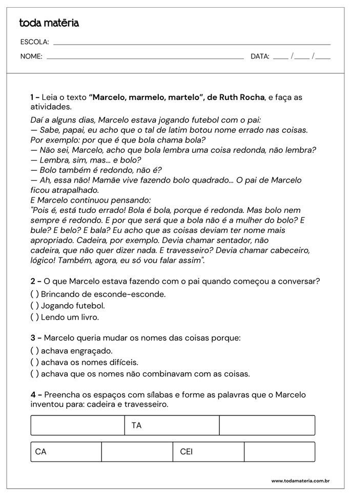 atividades-de-interpretacao-de-texto-e-gramatica-2-ano-Marcelo, Marmelo, Martelo