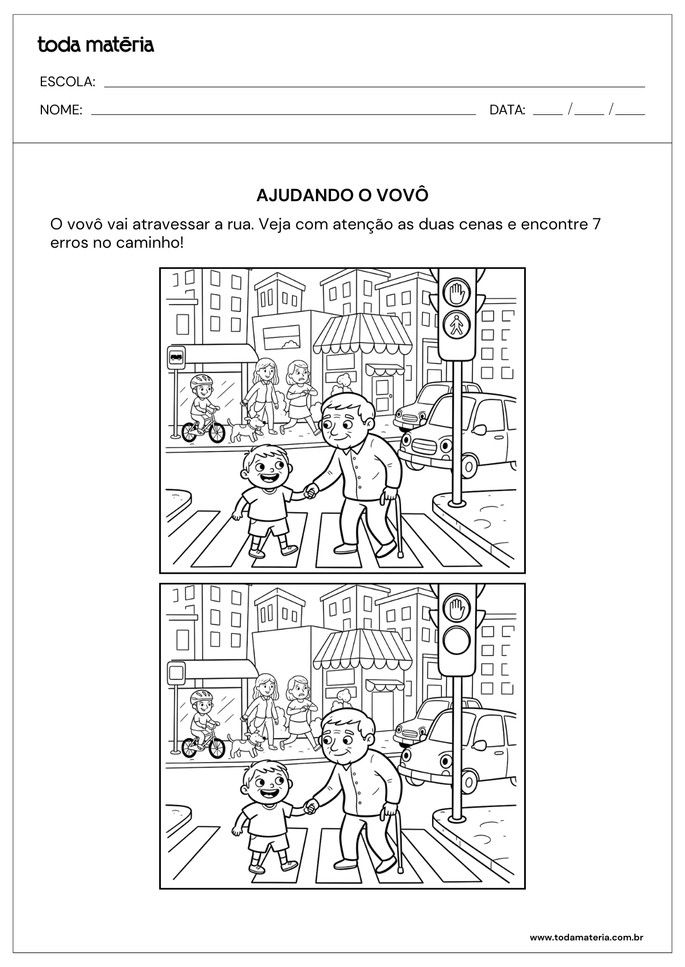 jogo dos 7 erros para educa&ccedil;&atilde;o infantil_ajudando vov&ocirc; a atravessar a rua