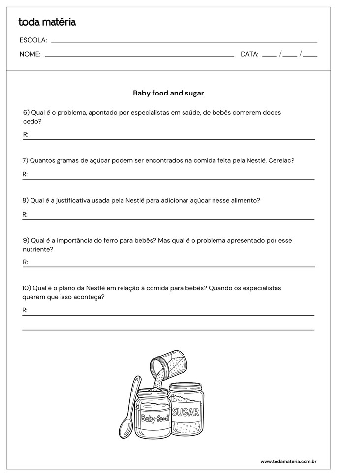 atividades de leitura e interpretação de textos em inglês_Baby food and sugar_2 de 2