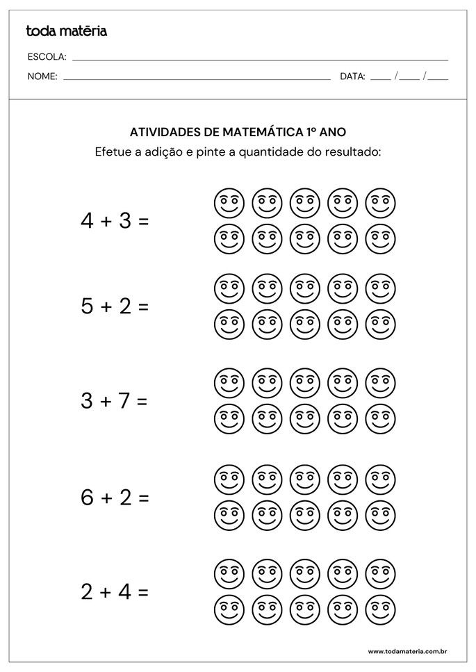 Atividade de matemática para 1º ano do fundamental.