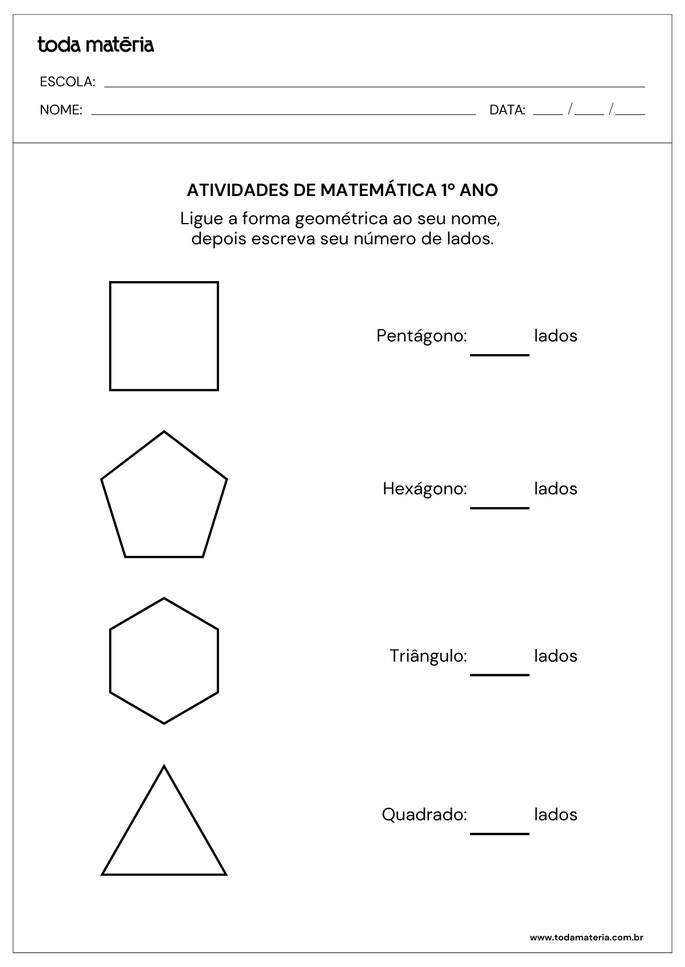 Atividade de matemática para 1º ano do fundamental.