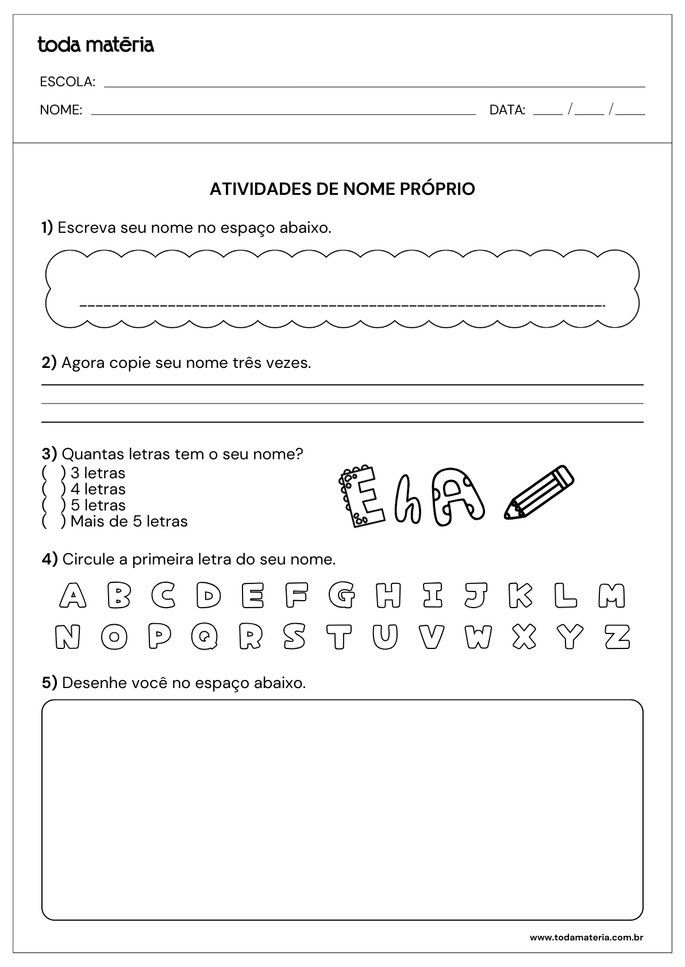 Atividades com o nome pr&oacute;prio para o 1&ordm; ano do Fundamental (para imprimir).