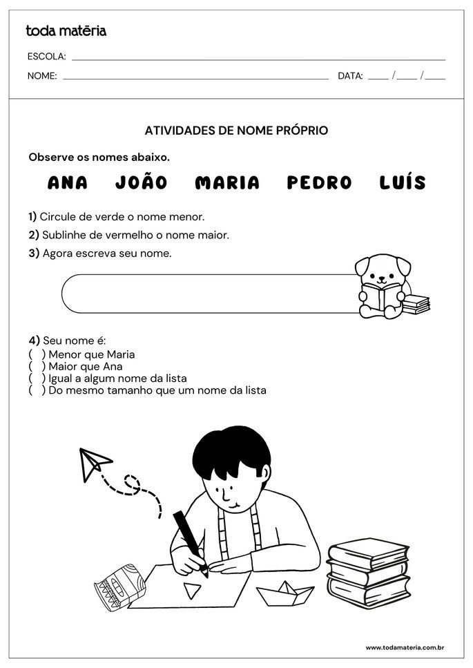 Atividades com o nome pr&oacute;prio para o 1&ordm; ano do Fundamental (para imprimir).