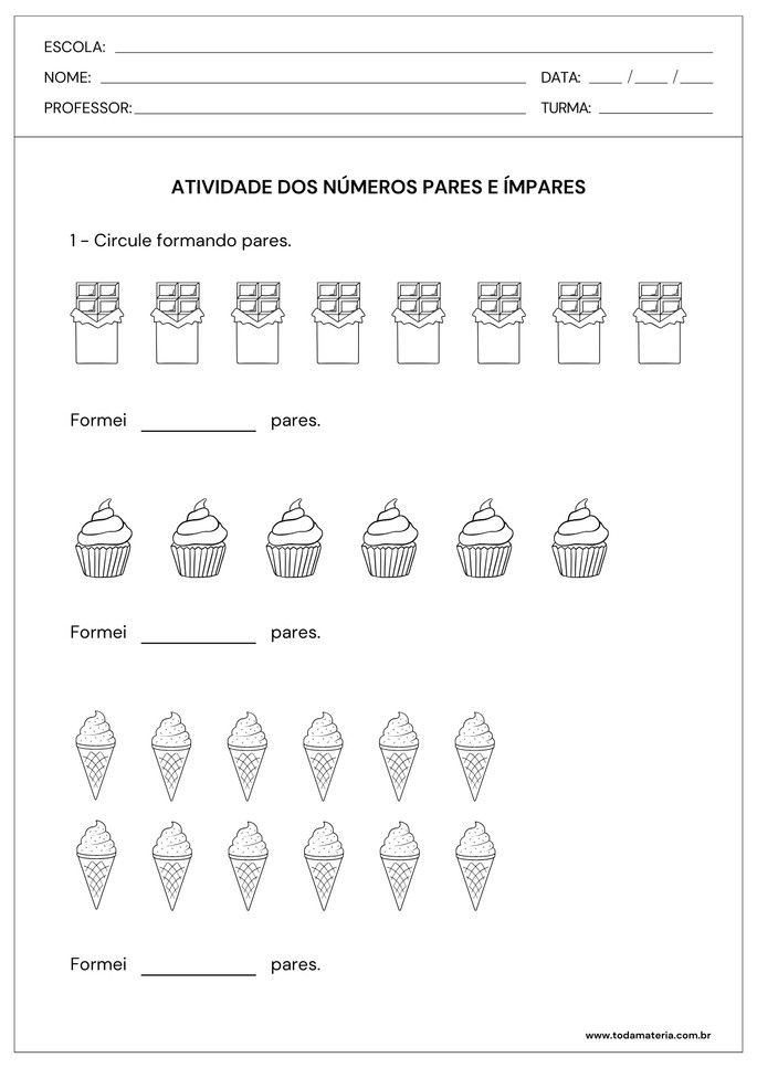 Atividades pares e ímpares.