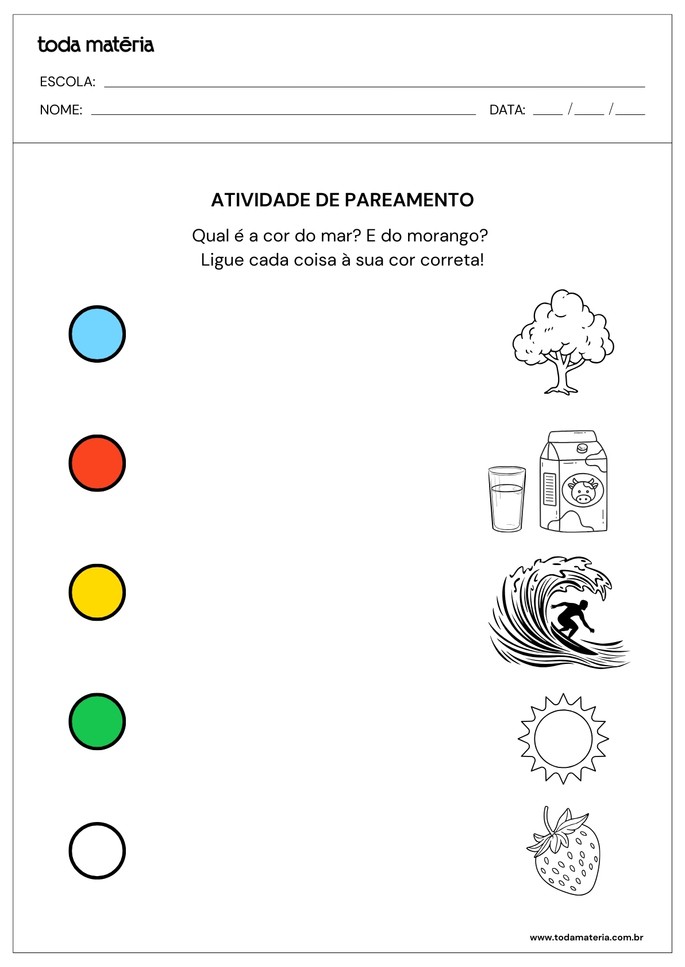 atividade de pareamento para crianças com autismo para coisas e suas respectivas cores