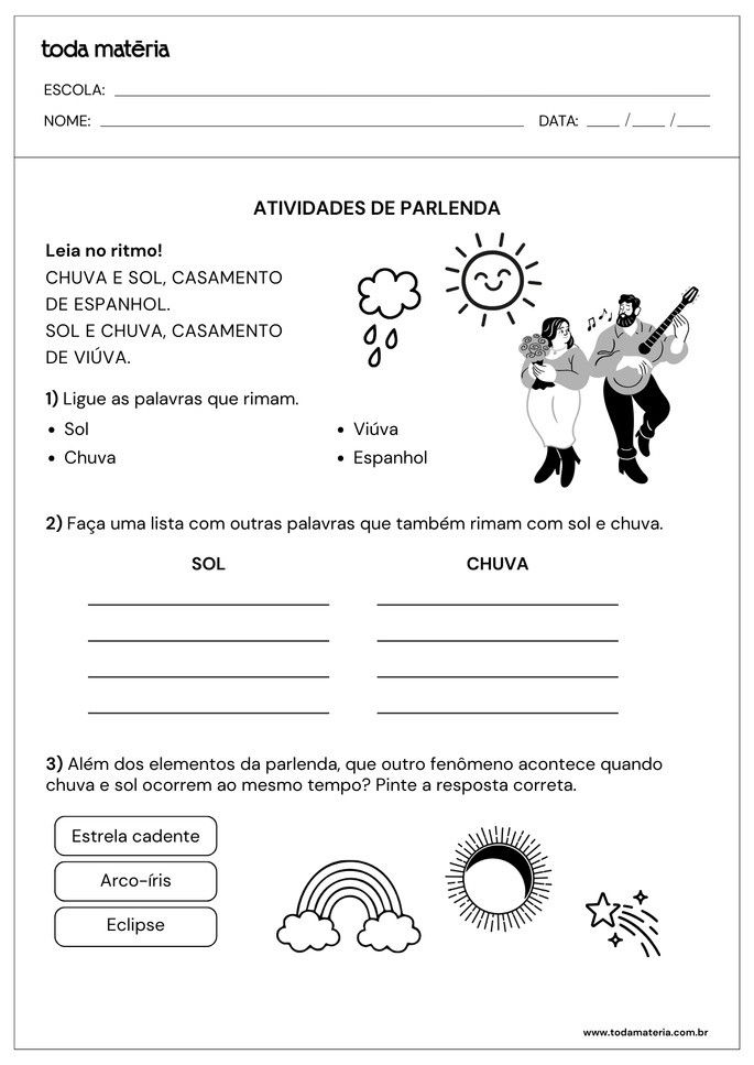 Atividade 4 de leitura e interpreta&ccedil;&atilde;o de parlendas (1&ordm; ano do Fundamental).