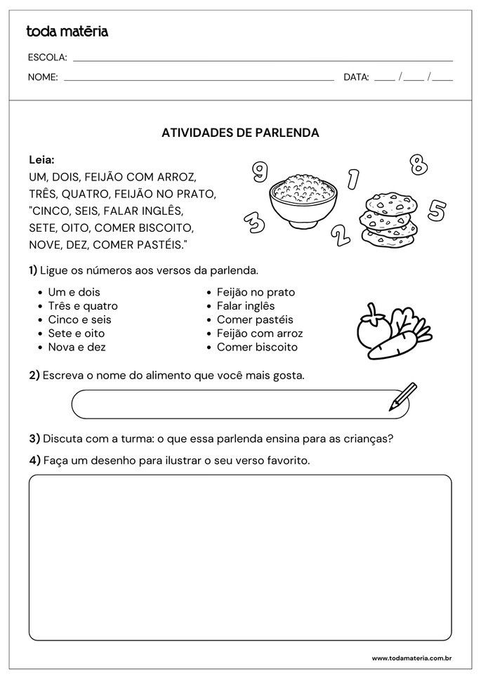 Atividades de leitura e interpreta&ccedil;&atilde;o de parlendas (1&ordm; ano do Fundamental).