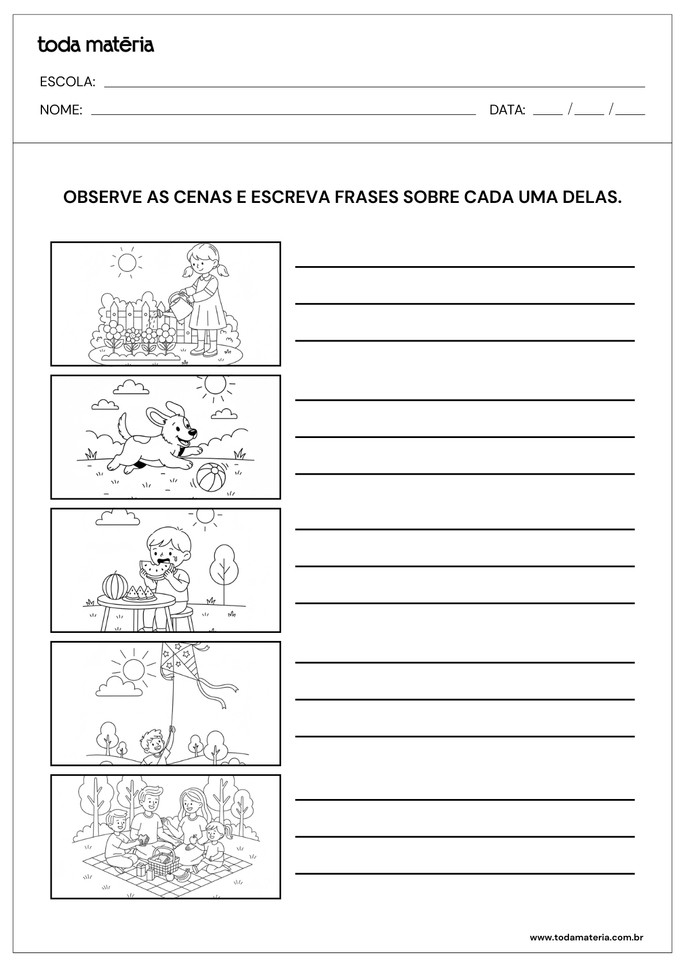 atividade de produção de frases a partir de observação de cenas infantis