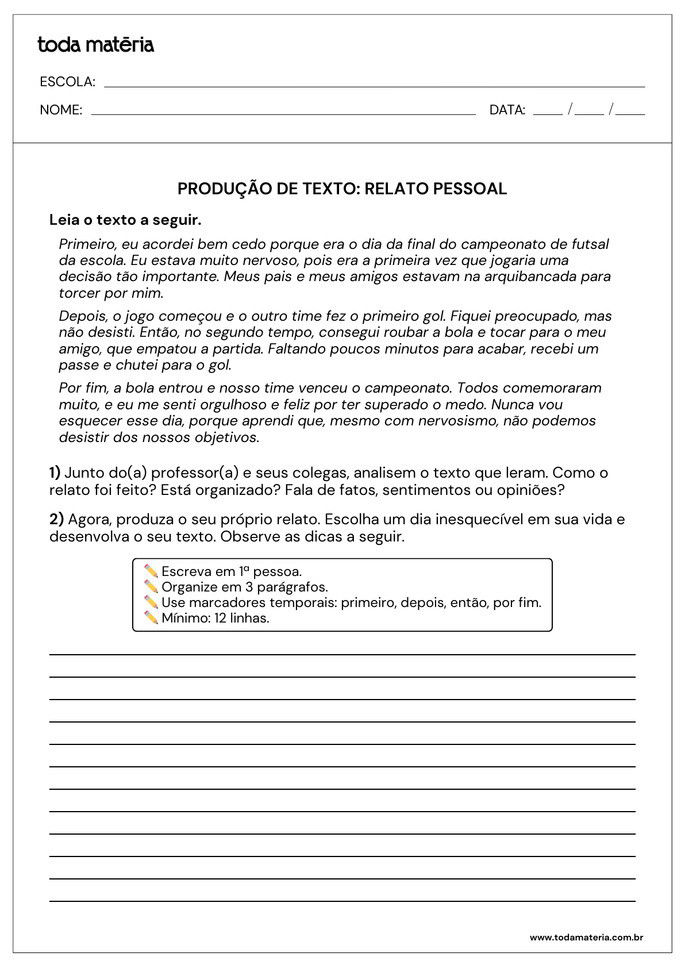 Atividades de produ&ccedil;&atilde;o de textos para o 4&ordm; ano (prontas para usar).