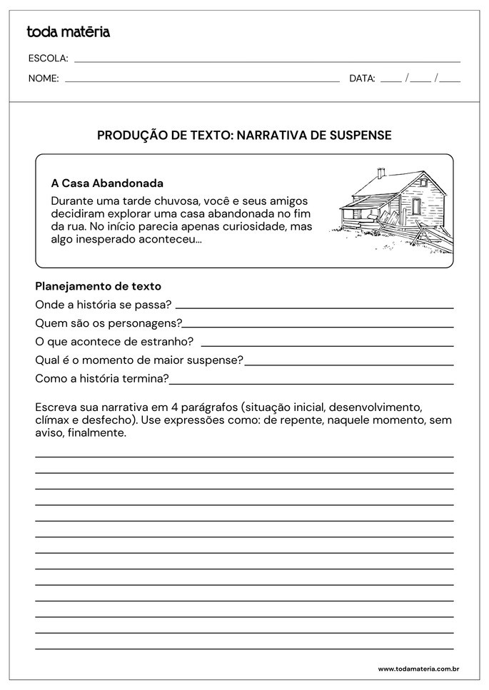 Atividades de produ&ccedil;&atilde;o de textos para o 5&ordm; ano (para imprimir).