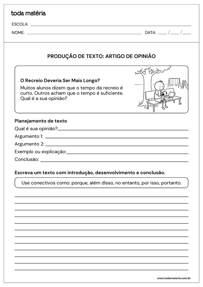 Atividades de produ&ccedil;&atilde;o de textos para o 5&ordm; ano (para imprimir).