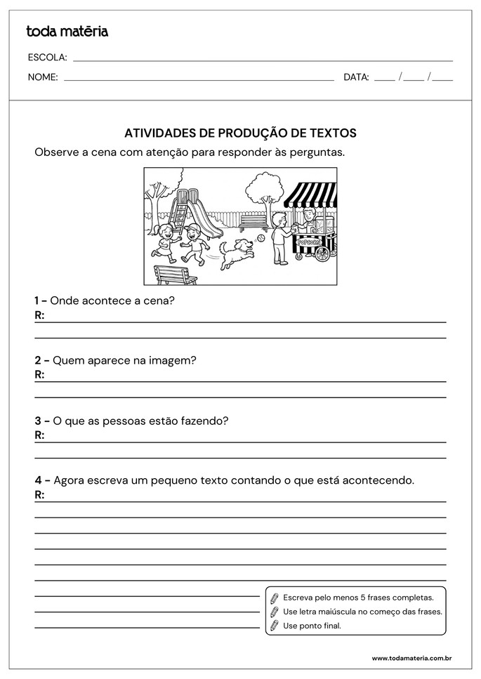 Atividades de produ&ccedil;&atilde;o de textos para o 2&ordm; ano do Fundamental