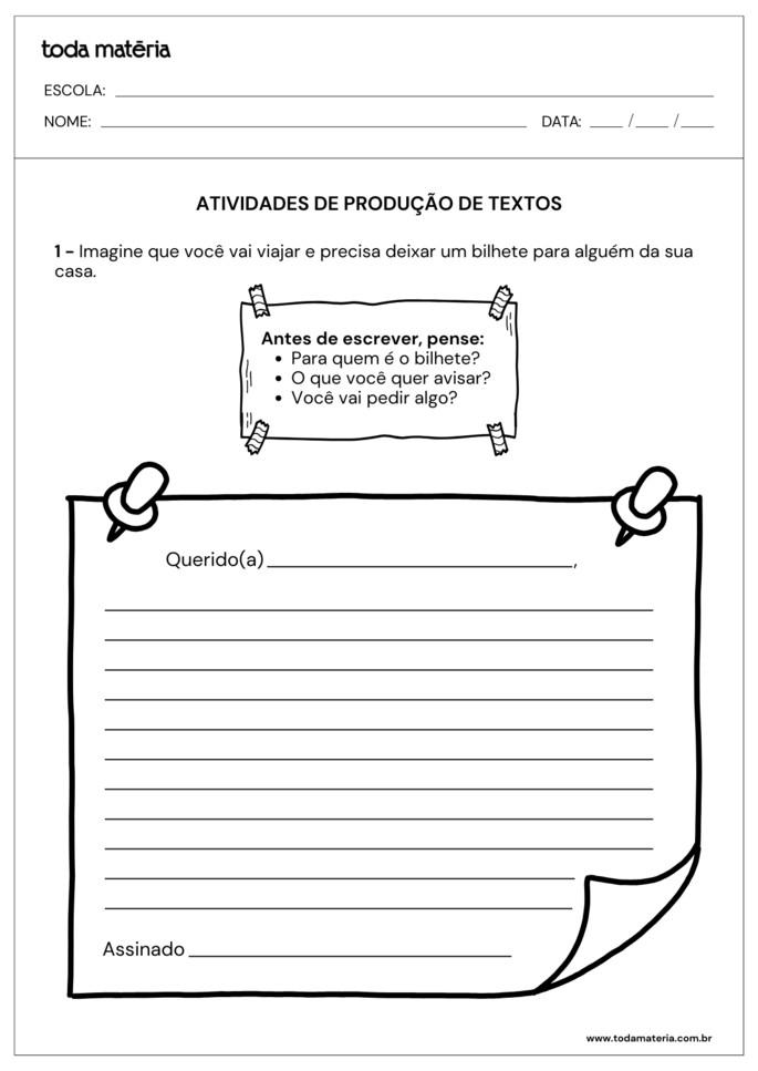 Atividades de produ&ccedil;&atilde;o de textos para o 2&ordm; ano do Fundamental