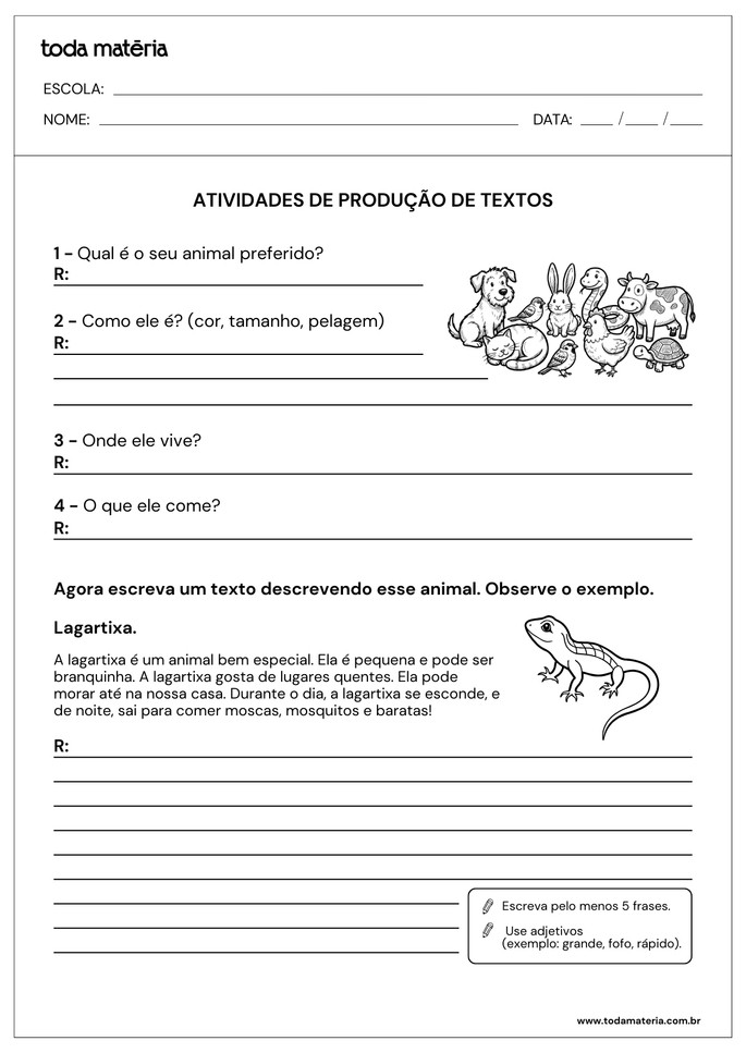 Atividades de produ&ccedil;&atilde;o de textos para o 2&ordm; ano do Fundamental