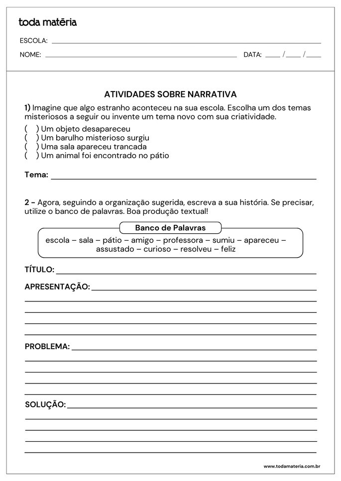 Atividades de produ&ccedil;&atilde;o de textos para o 3&ordm; ano do Fundamental.