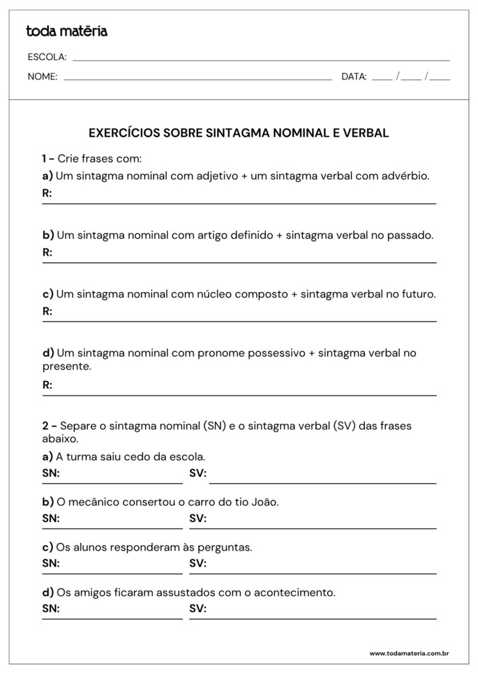 atividades-de-sintagma-nominal-e-verbal-crie frases e separe