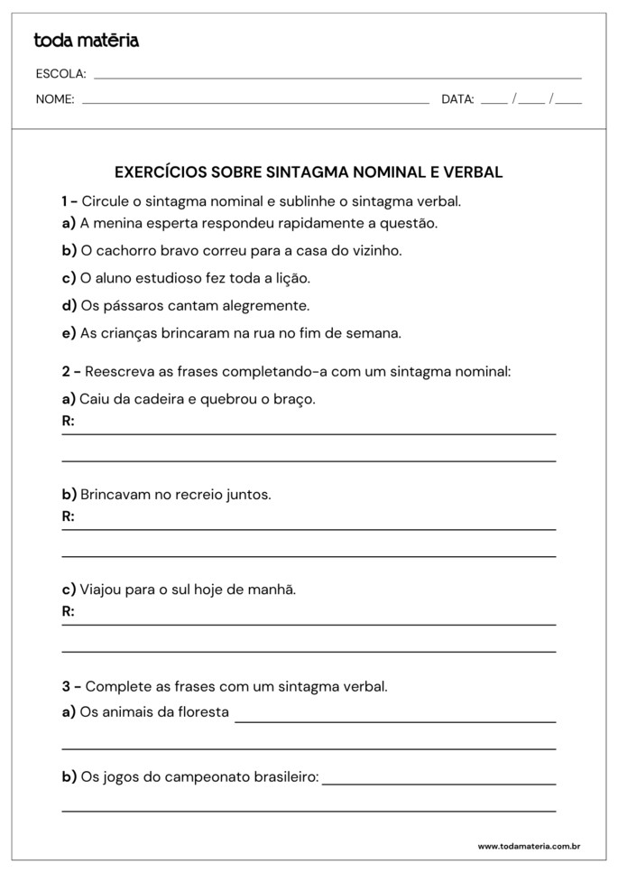 atividades-de-sintagma-nominal-e-verbal-identifique e complete