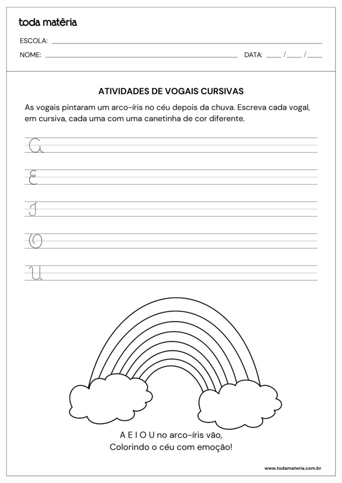 atividades de vogais cursivas para treinar caligrafia