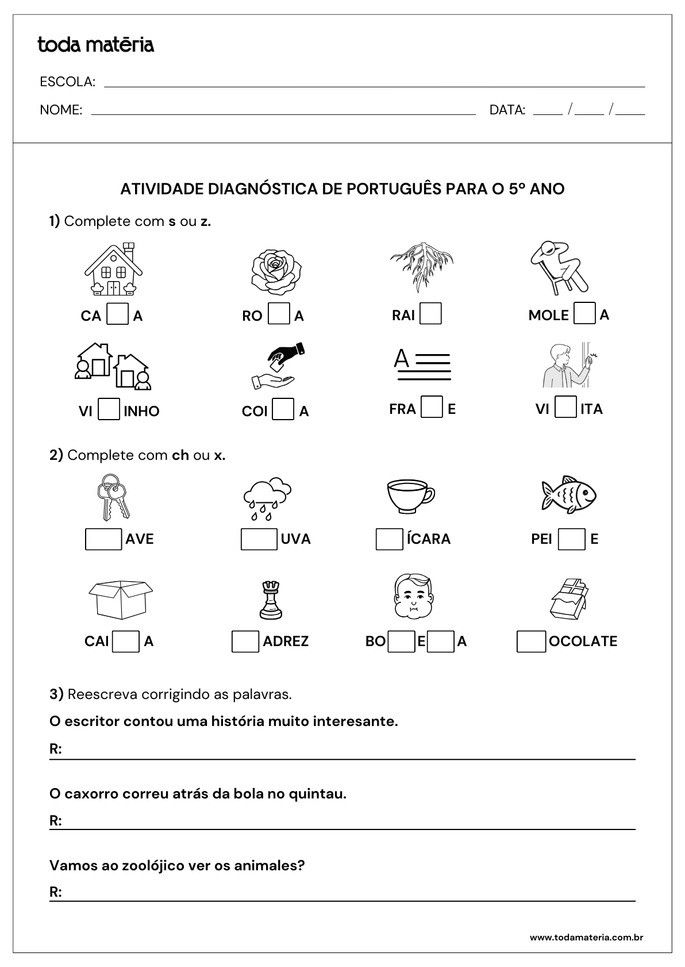 atividade diagn&oacute;stica de ortografia para 5&ordm; ano