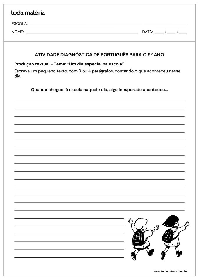 atividade diagn&oacute;stica produ&ccedil;&atilde;o textual para 5&ordm; ano