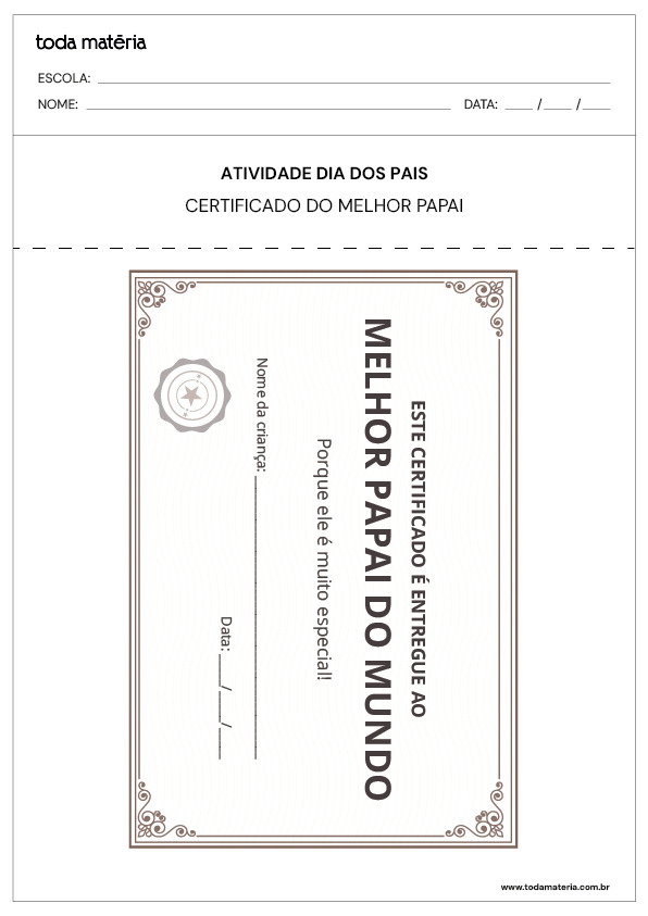 certificado de melhor papai do mundo para o dia dos pais