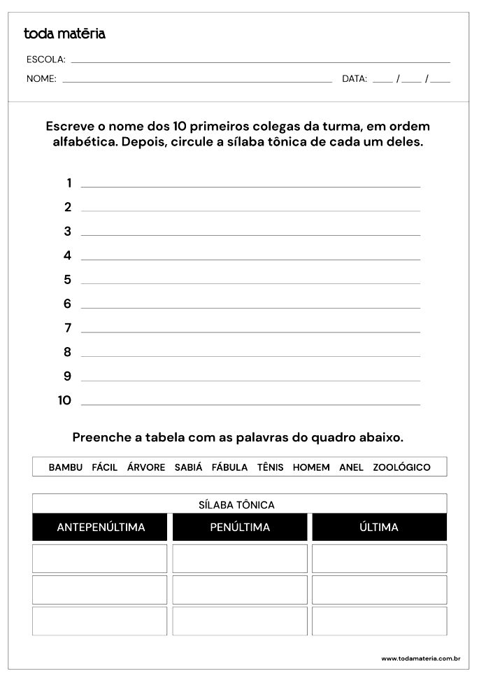 Atividades de português e matemática 3º ano