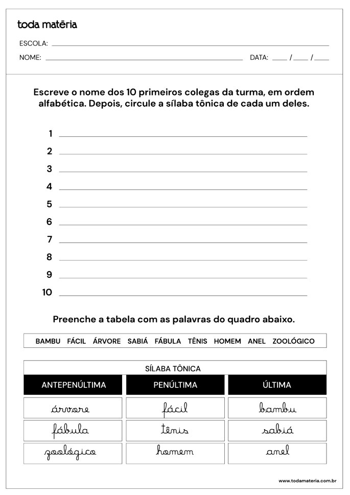 Atividades de Português para o 3º ano (Ensino Fundamental) - Toda