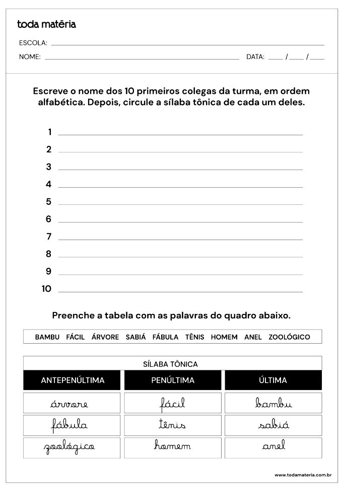 Atividades de Português para o 3º ano (Ensino Fundamental) - Toda Matéria