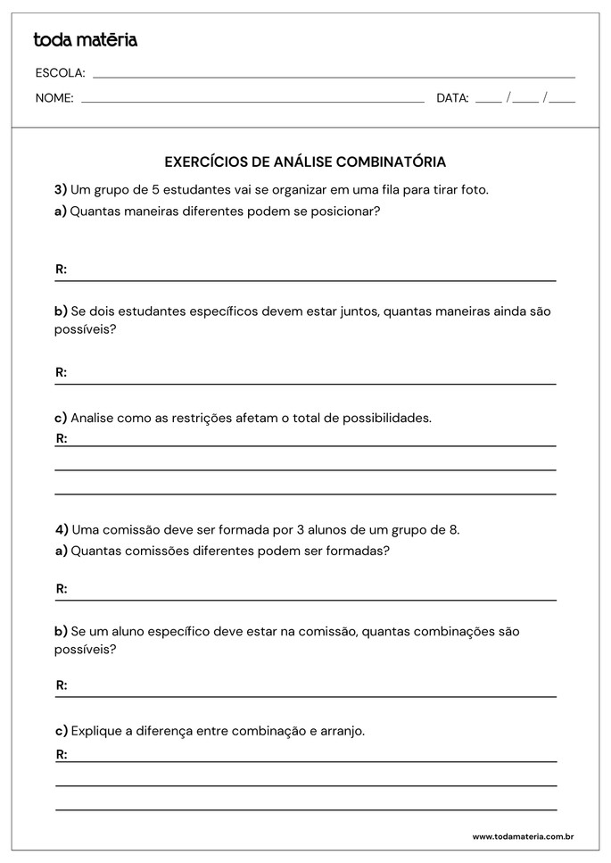 atividades sobre análise combinatória para 2º ano do ensino médio_folha 2