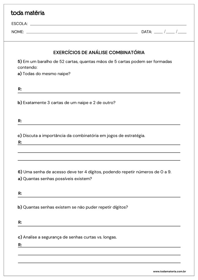 atividades sobre análise combinatória para 2º ano do ensino médio_folha 3