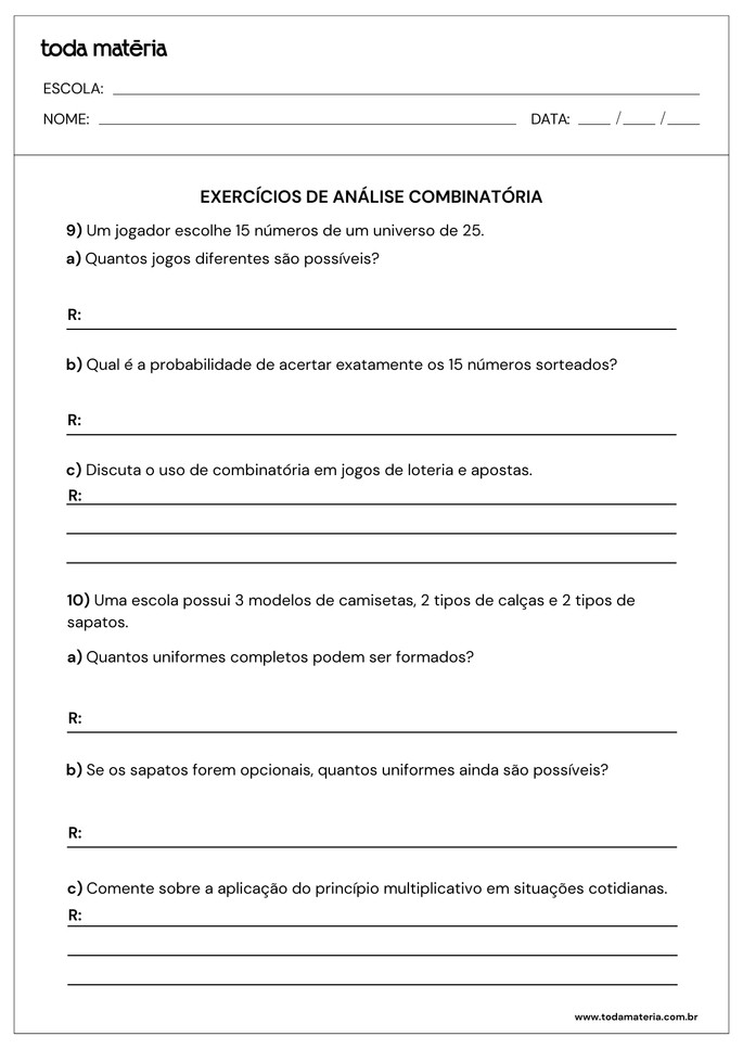 atividades sobre análise combinatória para 2º ano do ensino médio_folha 5