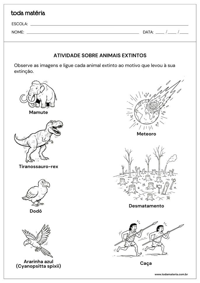 atividade de ligue sobre animais extintos