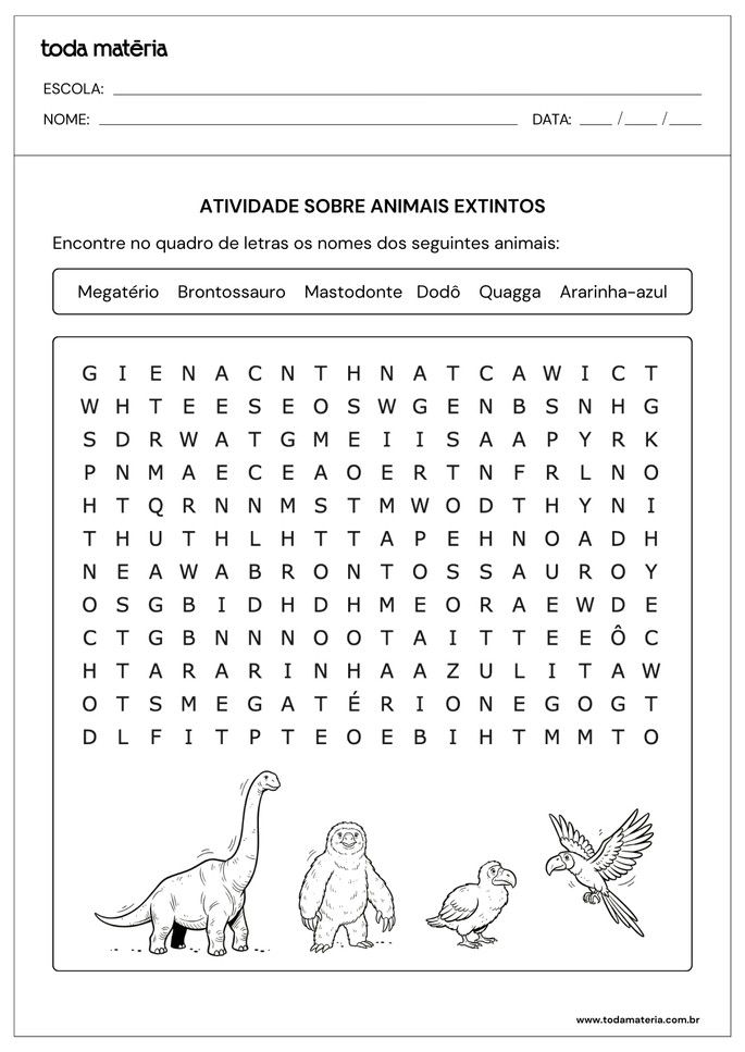 cruzadinha sobre animais extintos