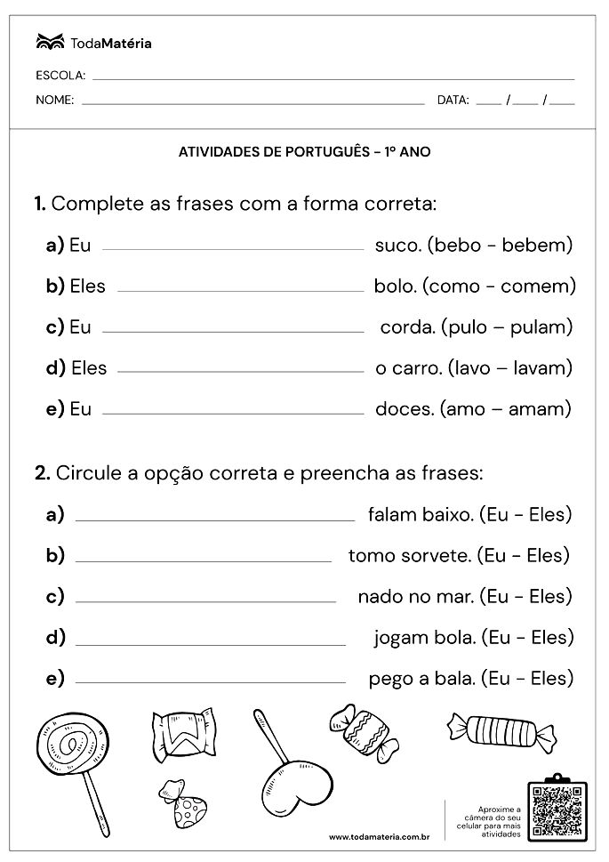 Atividade sobre a Escola – 1º Ano – Com texto