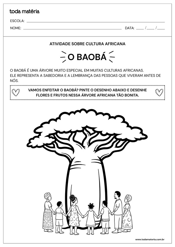 Atividade de colorir sobre cultura africana para Educa&ccedil;&atilde;o Infantil