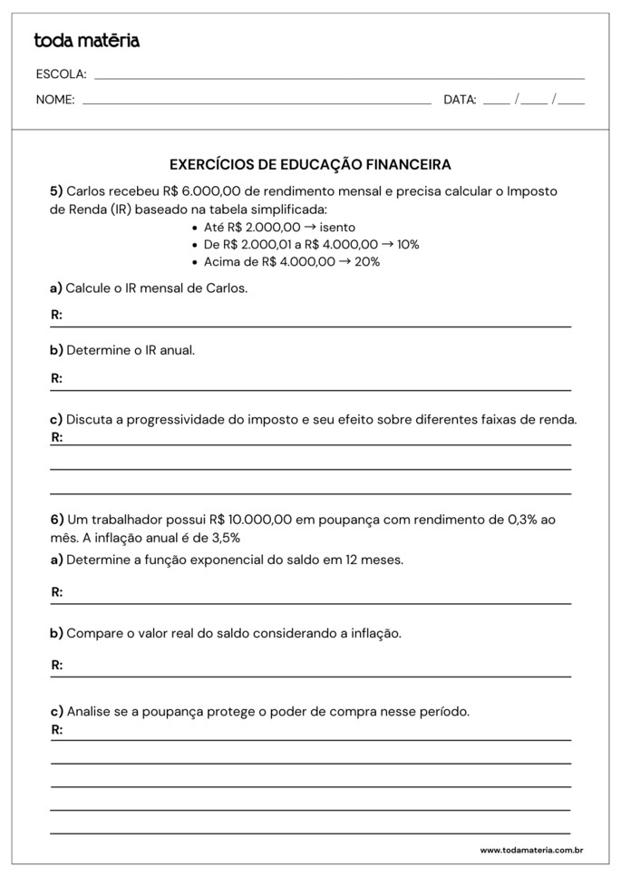 atividades sobre educação financeira para 2º ano do ensino médio_folha3