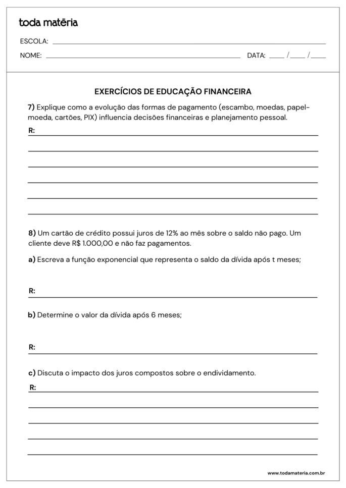 atividades sobre educação financeira para 2º ano do ensino médio_folha4