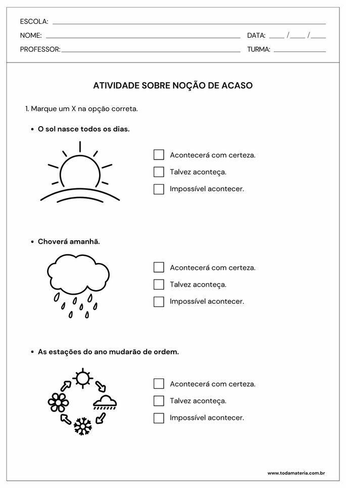 Atividade sobre noção de acaso