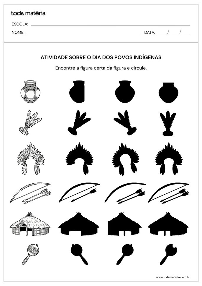 Atividade de encontrar a sombra para o dia dos povos ind&iacute;genas
