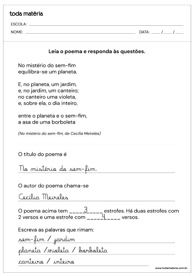 Atividades de Português para o 3º ano (Ensino Fundamental) - Toda