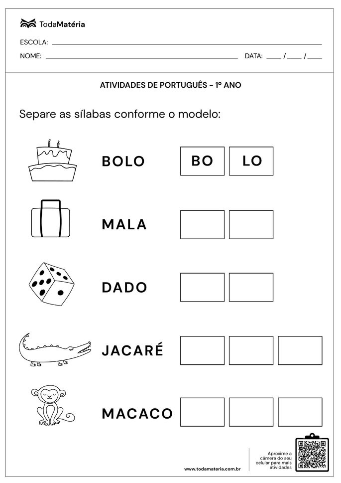 Exercícios de Português - Alfabetização (1º e 2º ano) 2