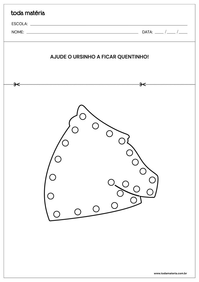 Atividade de coordena&ccedil;&atilde;o motora fina com costura de casaco para urso 2